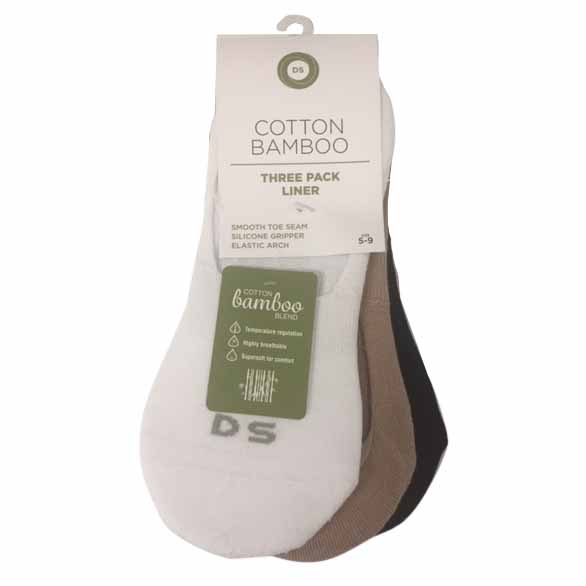 Designer Textiles Invisible Liner Cotton Bamboo Socks - 3 Pack